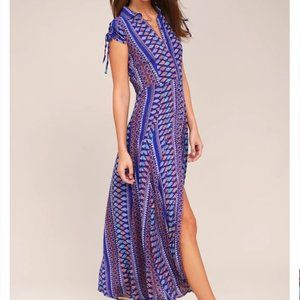 Lulu’s Royal Blue Print Midi Dress